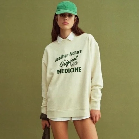 NEW MATE THE LABEL Crew neck sweater "MOTHER NATURE THE ORIGINAL MEDICINE" - Picture 1 of 1